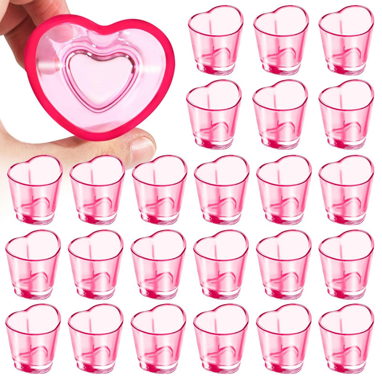 SAIAOKJ 24 Pcs Pink Heart Shot Glasses Bulk 1.5oz Funny Tequila Glasses Reusable