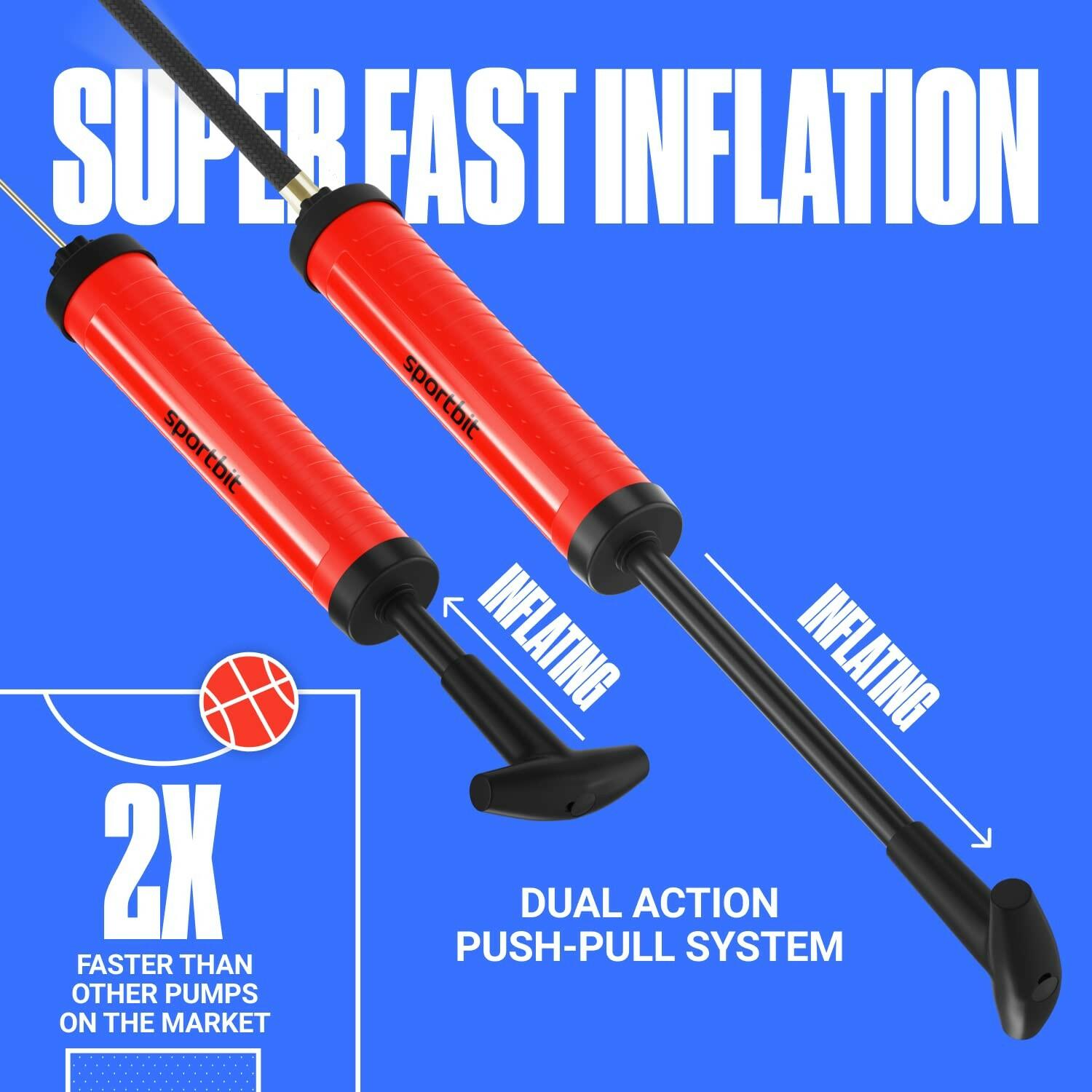 SPORTBIT Ballpump for Sports Balls - Basketball Pump for Sport Balls - Football
