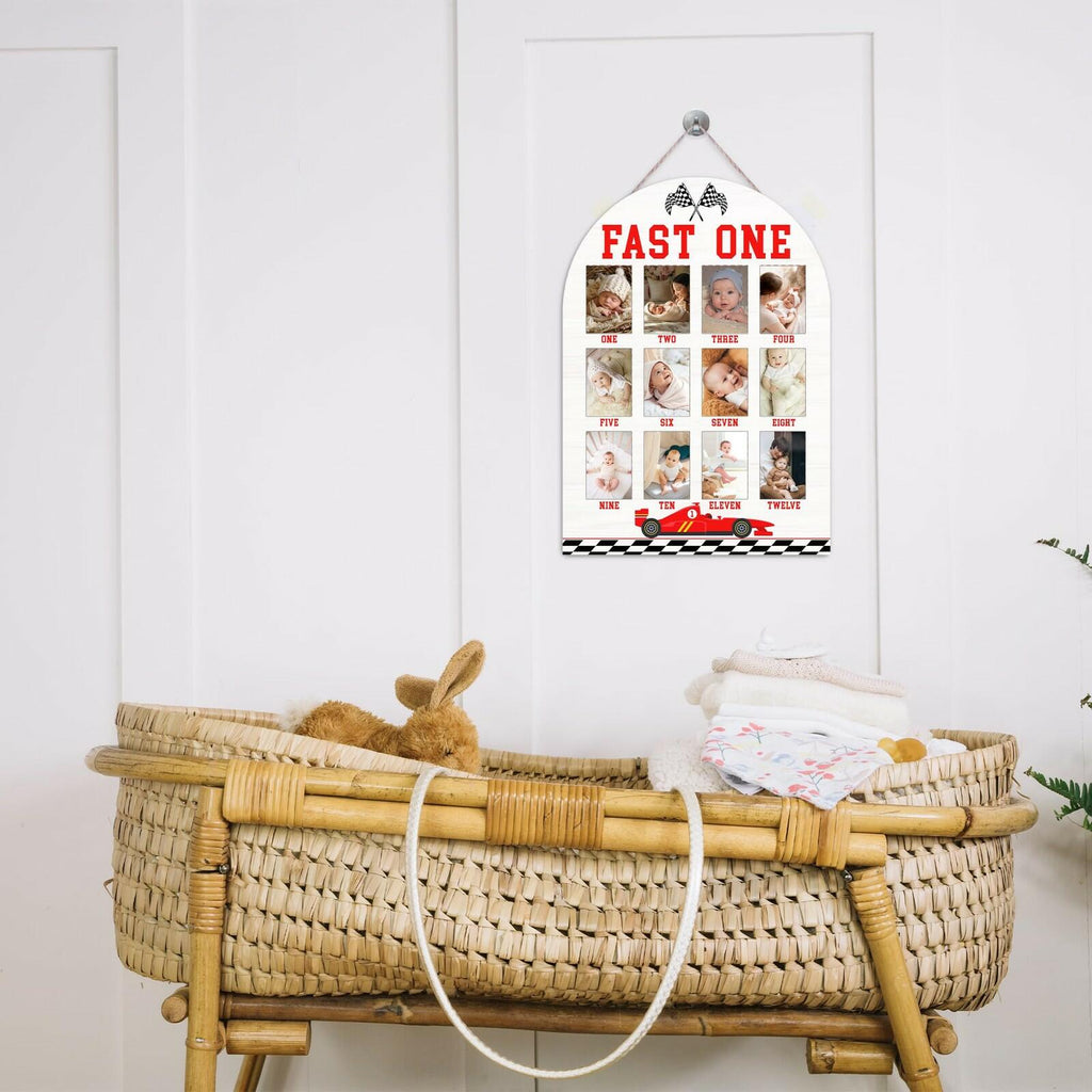 Fast One My First Year Photo Board, Racing Car Baby Milestone Signs for Boys