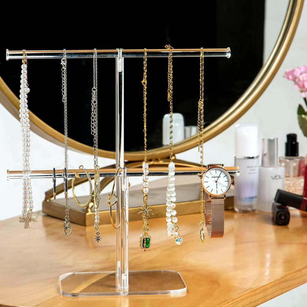 lengnoyp Premium Jewelry Stand , Solid Clear 2-Tier Acrylic Jewelry Organizer