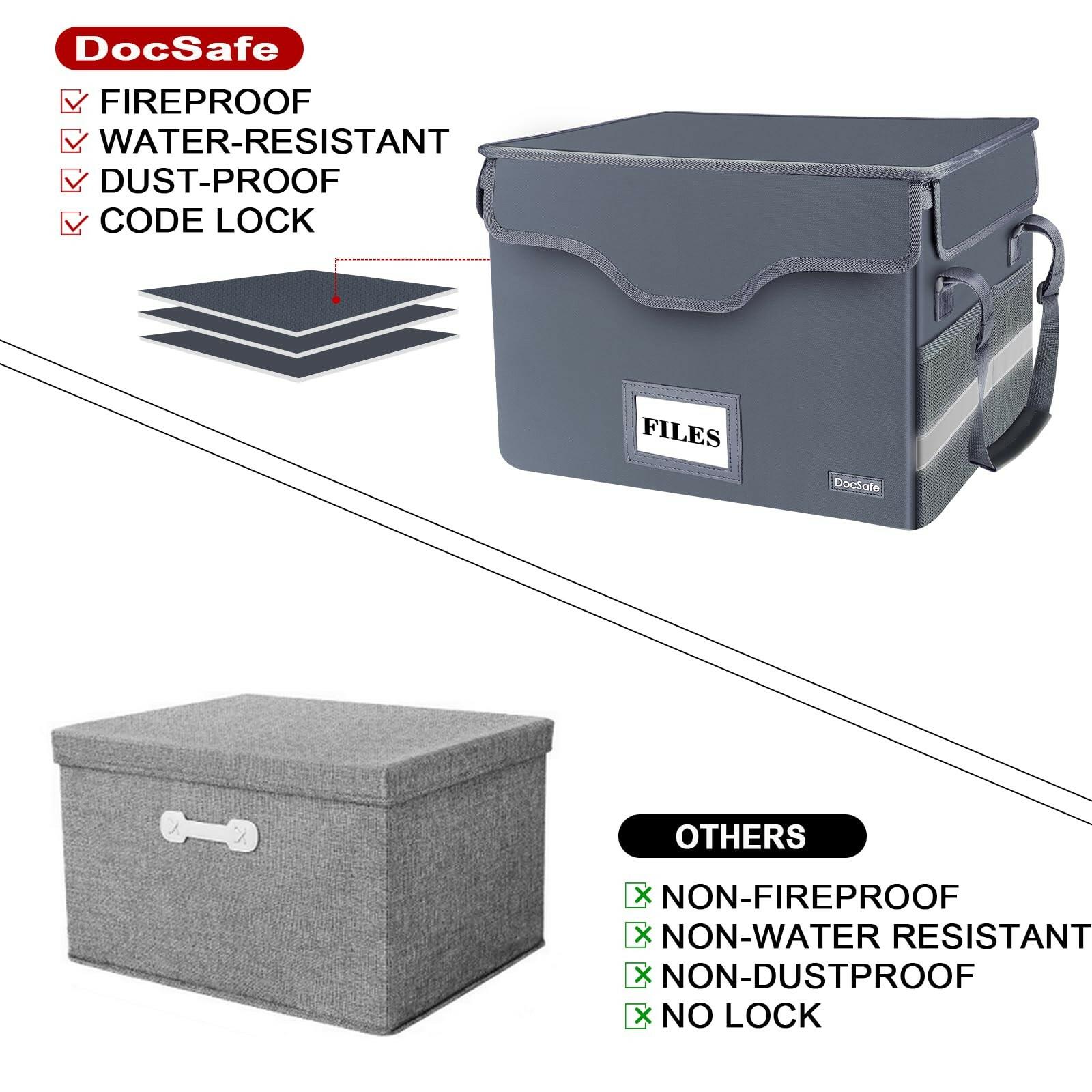 DocSafe Fireproof Document Box with Lock,File Storage Organizer with Zipper