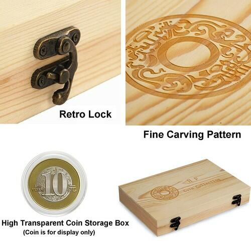 Wooden Coin Storage Box Holder w/ Foam Gaskets Display Case for 100 Coins