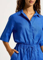 Corfu Elasticated Waist Playsuit - Azure