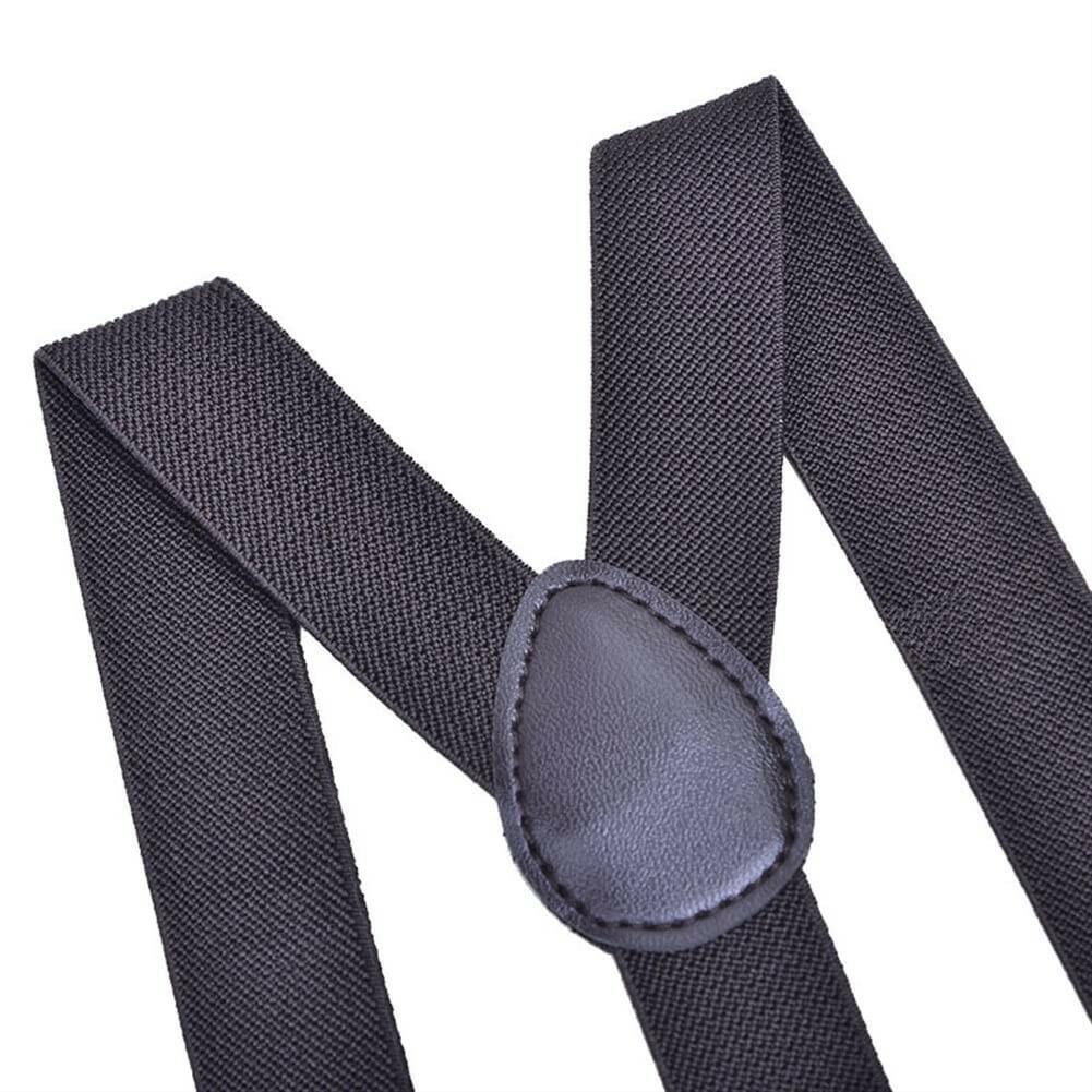 HOOENG Men's Y-Back Suspenders Adjustable 3 Metal Clips 1" Black