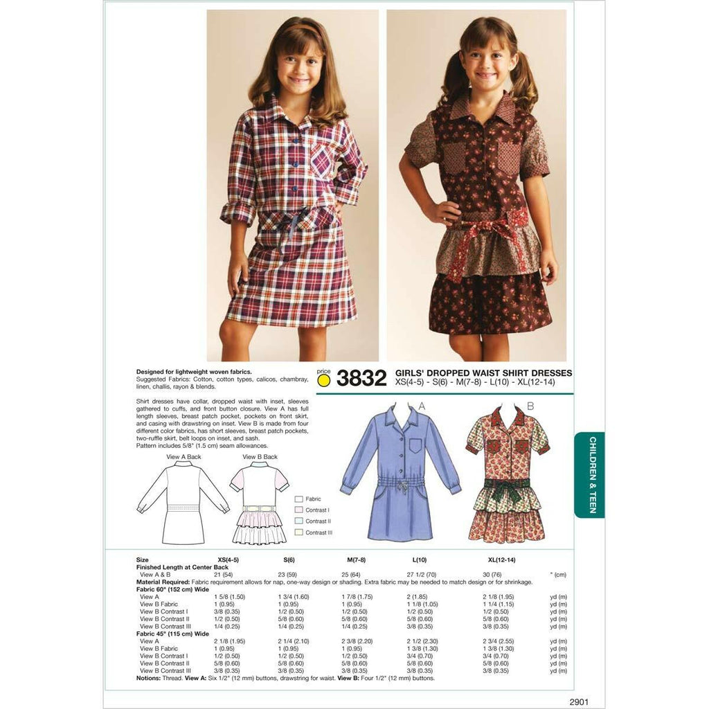 Kwik Sew K3832 Dropped Waist Shirt Dresses Sewing Pattern, Size XS-S-M-L-XL