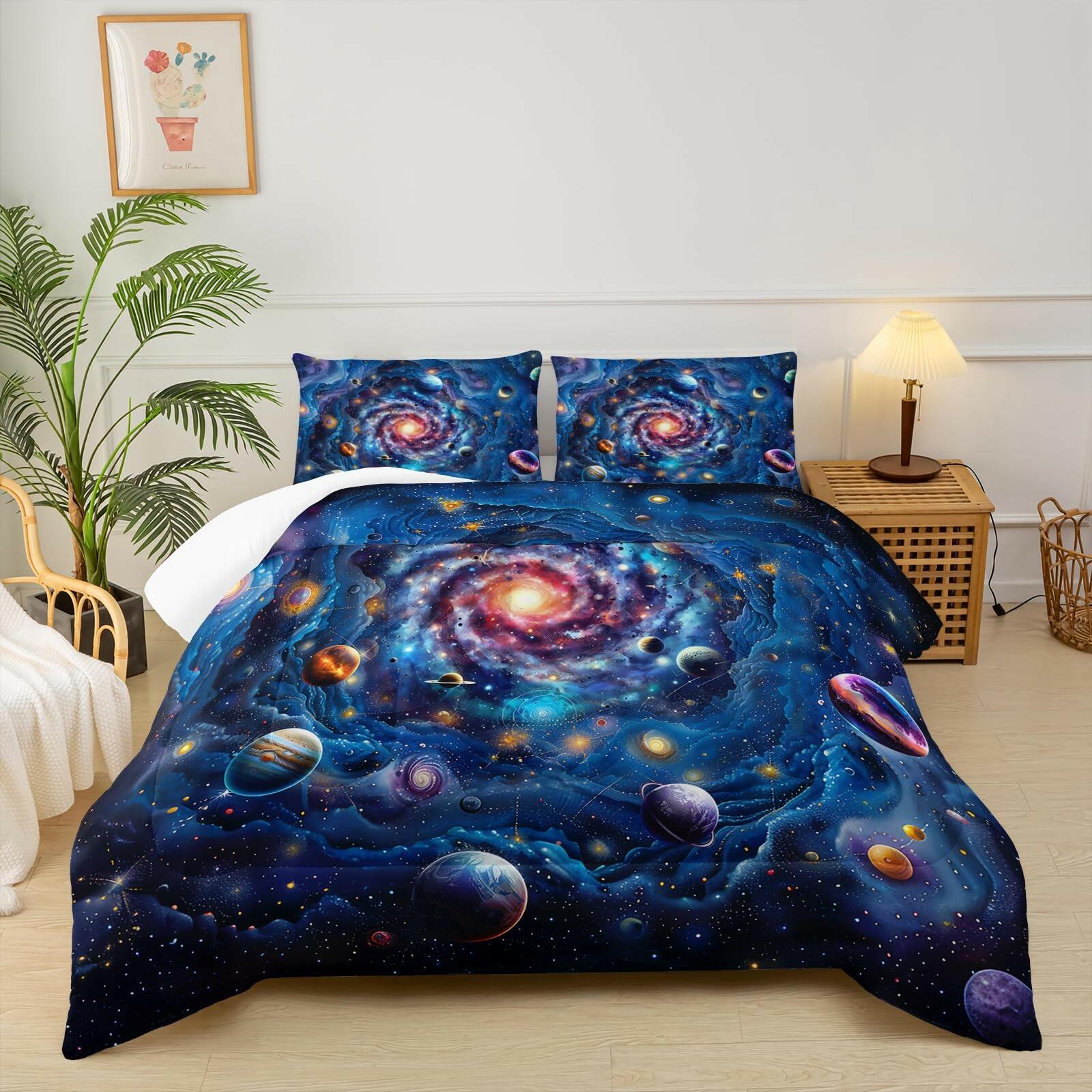 lneffble Twin Size Galaxy Comforter Set for Kids，Outer Space Themed Twin Bedding