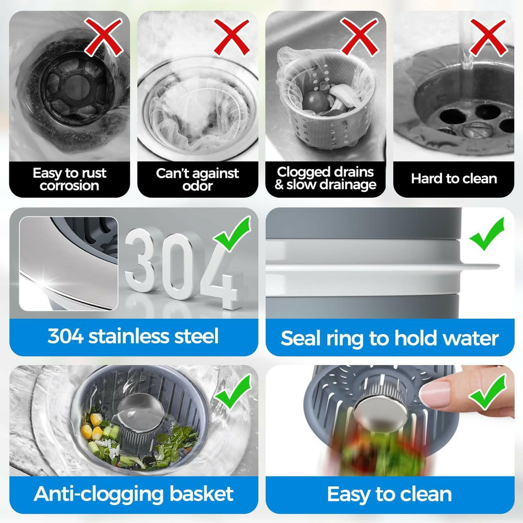 Sink Drain Strainer - Sink Stopper Kitchen Drain, 3 in 1 Kitchen Sink Drain