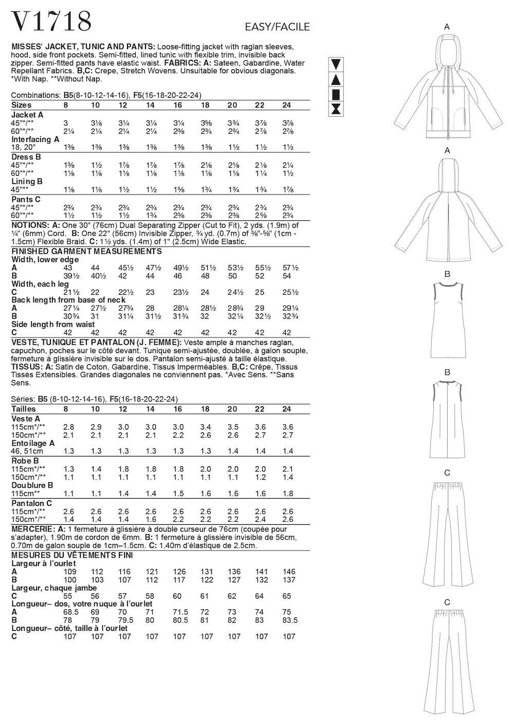 Vogue Patterns V1718B5 Misses Sportswear, b5 (8-10-12-14-16), White