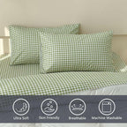 NSNLGSGC Sage Green Gingham Full Sheet Set, Soft Brushed Microfiber Plaid Full