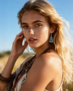 Watforsh Boho Silver Turquoise Filigree Western Country Earrings Teardrop Drop