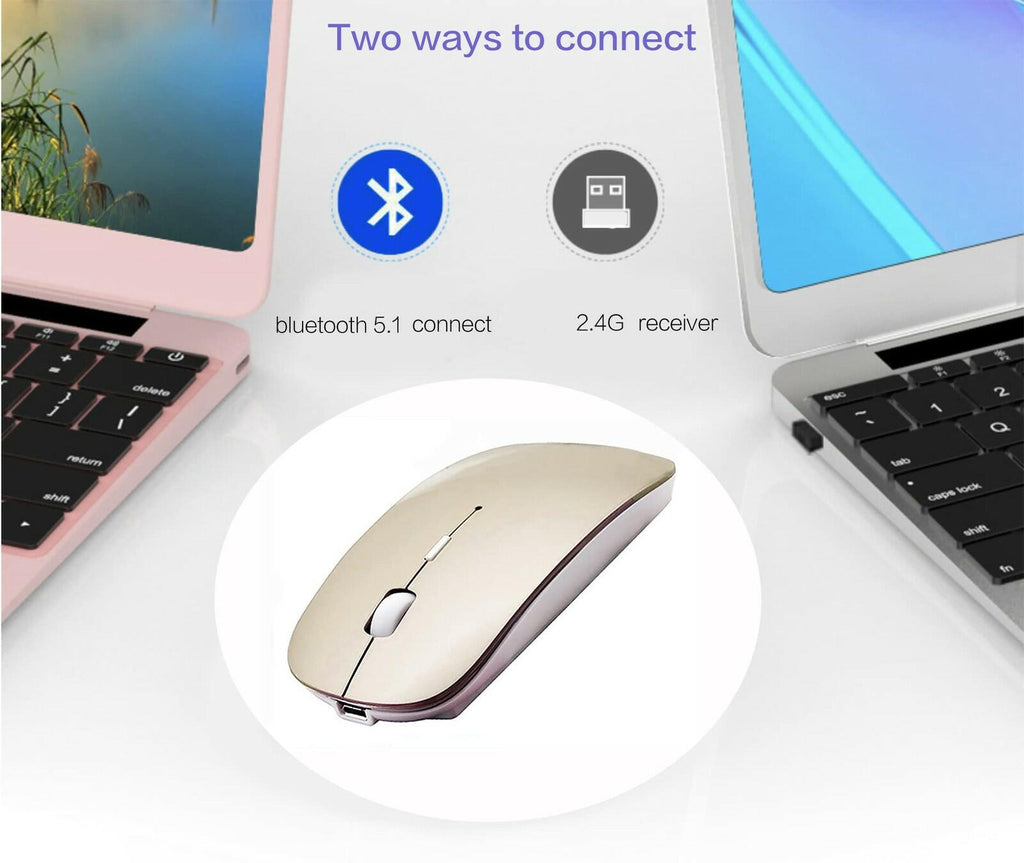 PeiBO Bluetooth 5.2 Wireless Mouse, Gold, Rechargeable, Ergonomic Design,