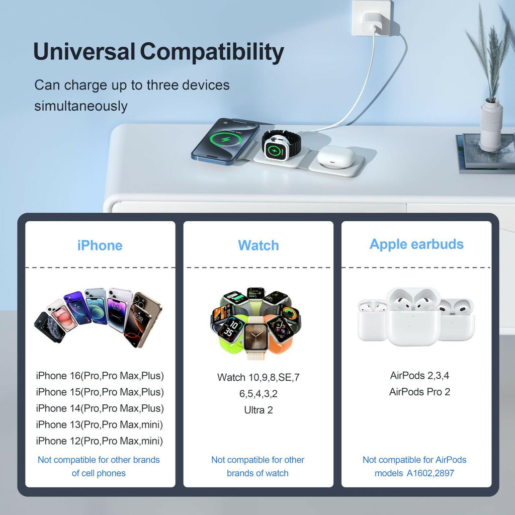 UCOMX 3 in 1 Charging Station for Multple Devices,Foldable 3 in 1 Wireless