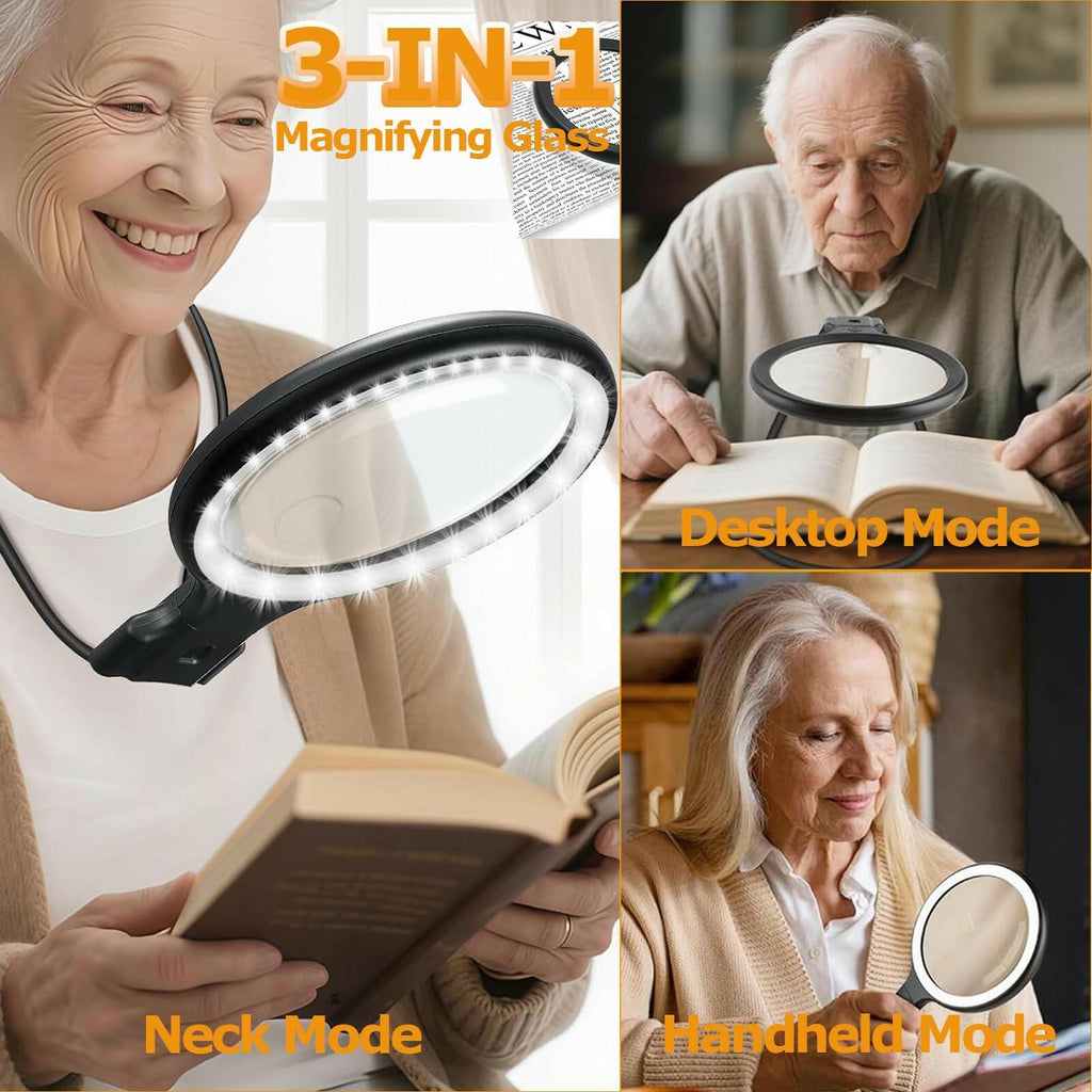 Magnifying Glass with Light - 5.4 in Hands Free Magnifying Glass for Reading,
