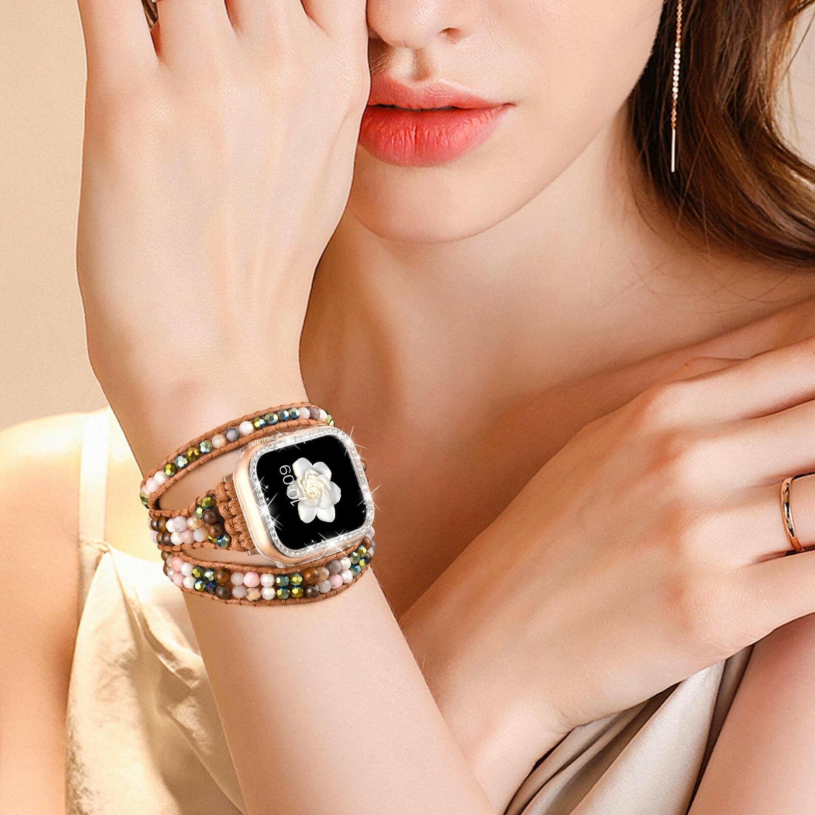 Boho Beaded Bracelets Watch Band Women and Case Compatible with Apple Watch Band