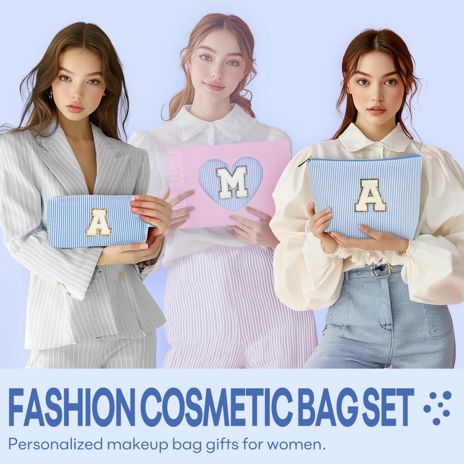 2 PCS Initial Makeup Bags for Women: Cosmetic Bag for Travel Toiletry - Birthday