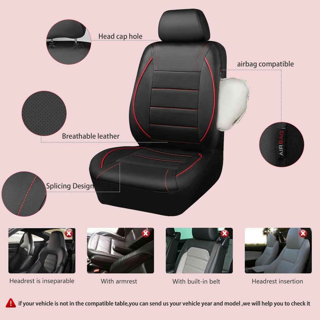 Black and Red CAR PASS Universal FIT Piping Leather Car Seat Cover, for
