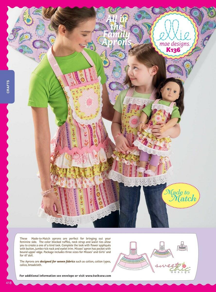 KWIK-SEW PATTERNS K0136OSZ Misses'/Girls'/Dolls' Aprons Sewing Template