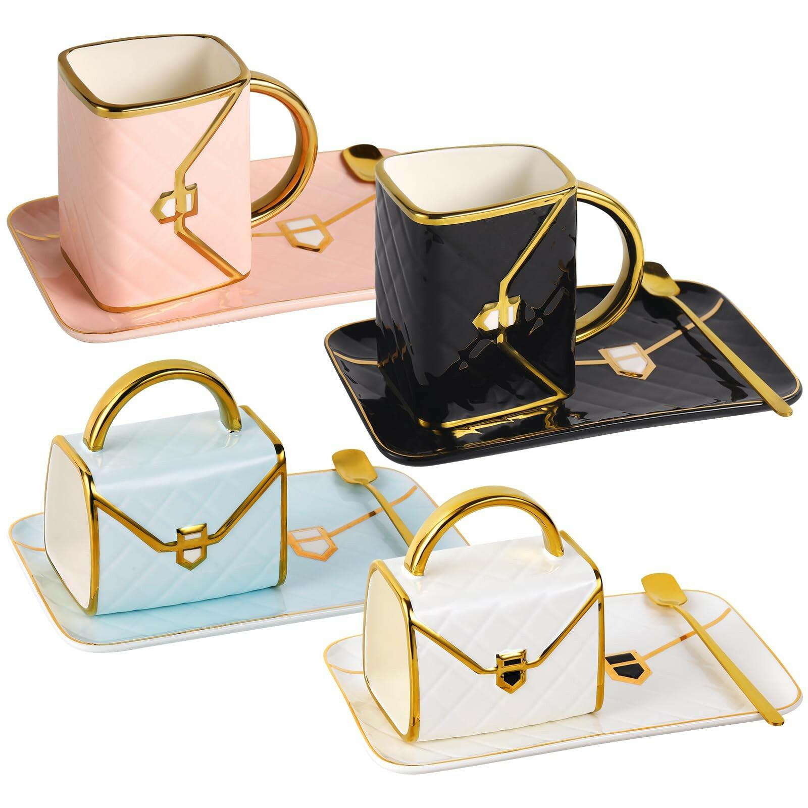 Fovima Handbag Coffee Mug Set of 4, Handbag Coffee Mug, Purse Coffee Ceramic Mug