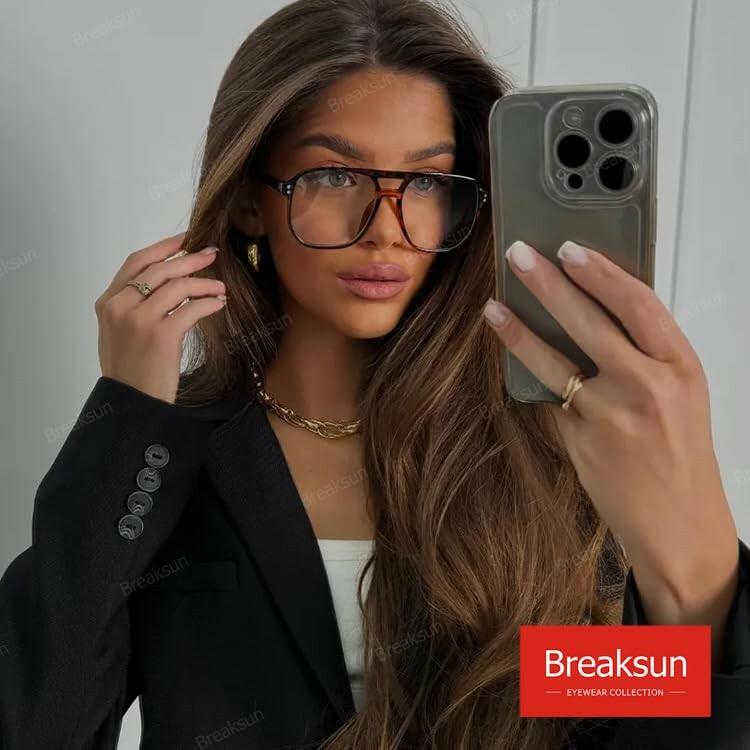 Breaksun Retro Oversized Square Glasses for Women Men Big Square Aviator Blue