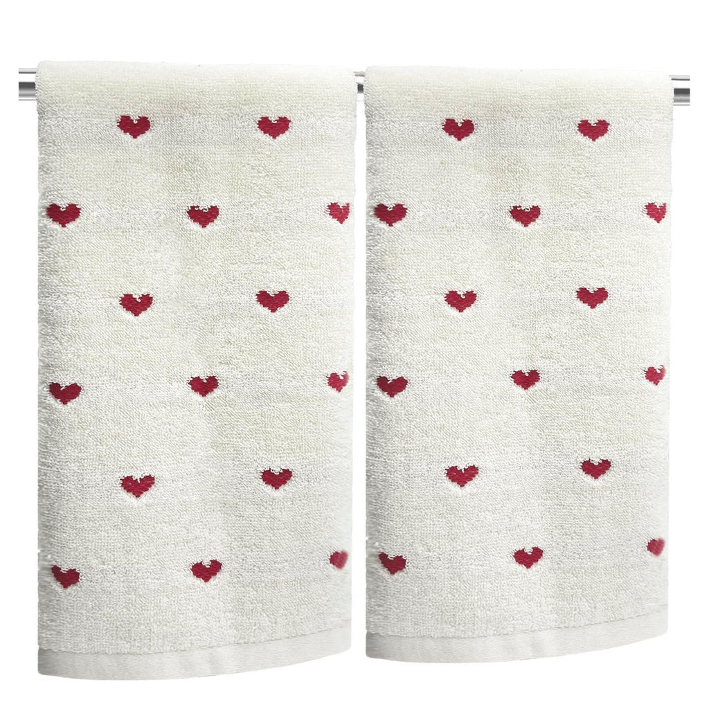 YIXAXKAO 2 Pieces Valentine's Day Hand Towels for Bathroom Red Pink Heart Cotton