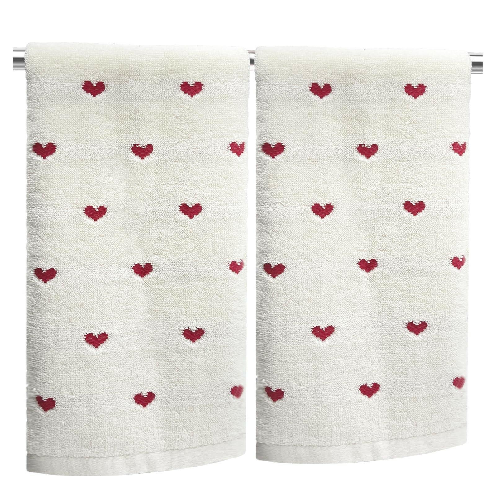 YIXAXKAO 2 Pieces Valentine's Day Hand Towels for Bathroom Red Pink Heart Cotton