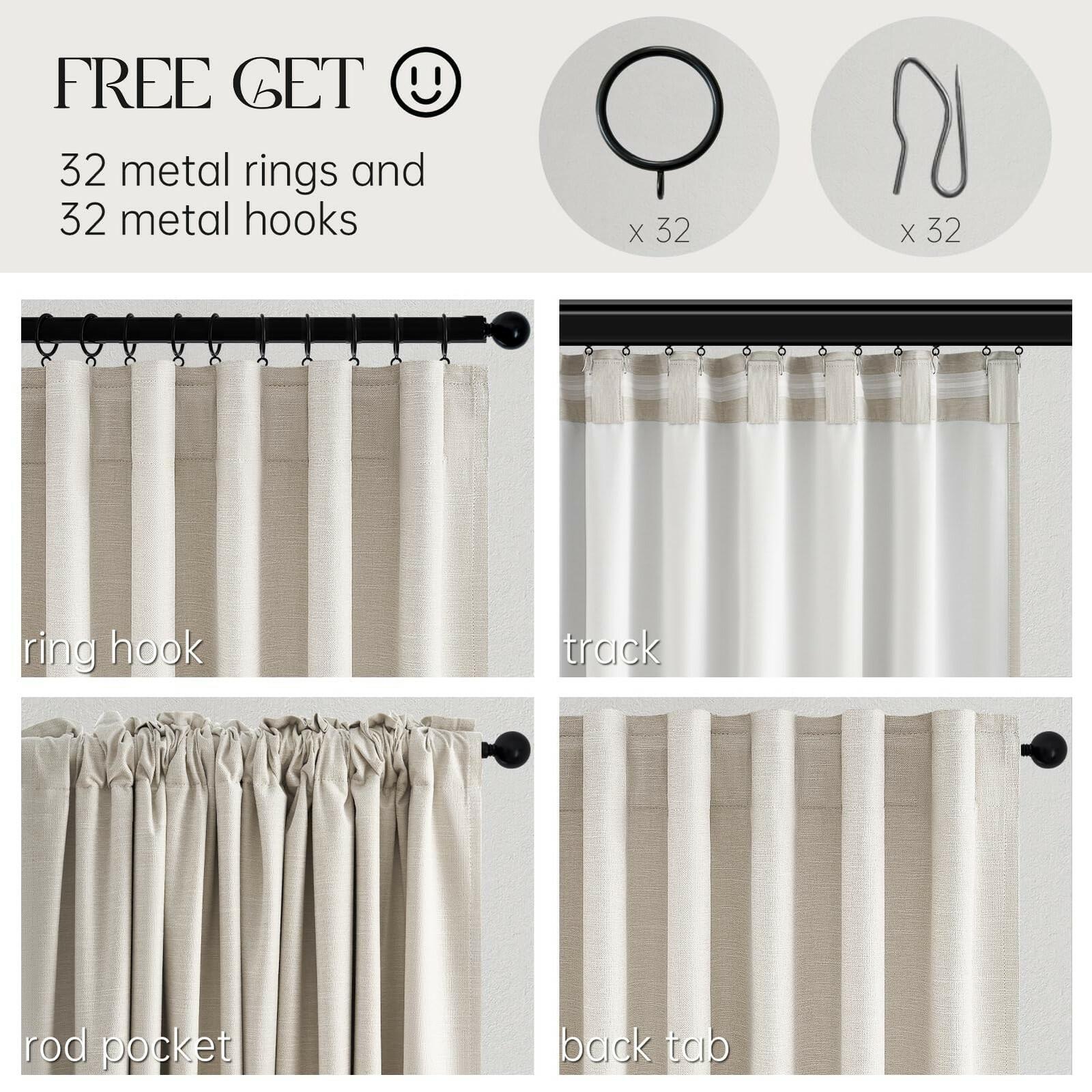 Topfinel Cream Linen Blackout Curtains 84 Inch Long for Bedroom Living Room,