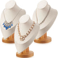 Juexica 3 Pcs Necklace Display Stand Bamboo Jewelry Bust Display Stands Beige