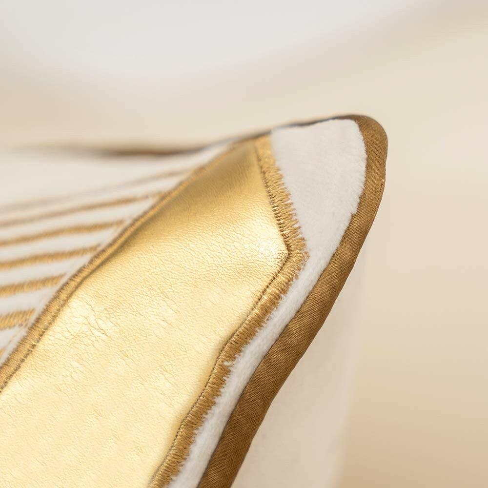 Alerfa 12 x 20 Inches White Geometric Gold Leather Striped Cushion Cases