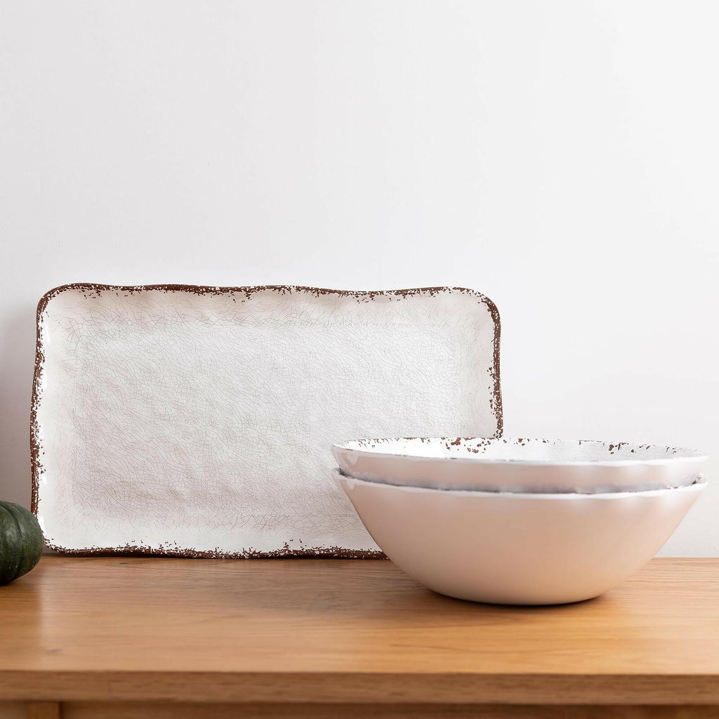 2 pieces Set LEHAHA Rustic White Melamine Large Serving Bowl,12 inches (130 OZ)