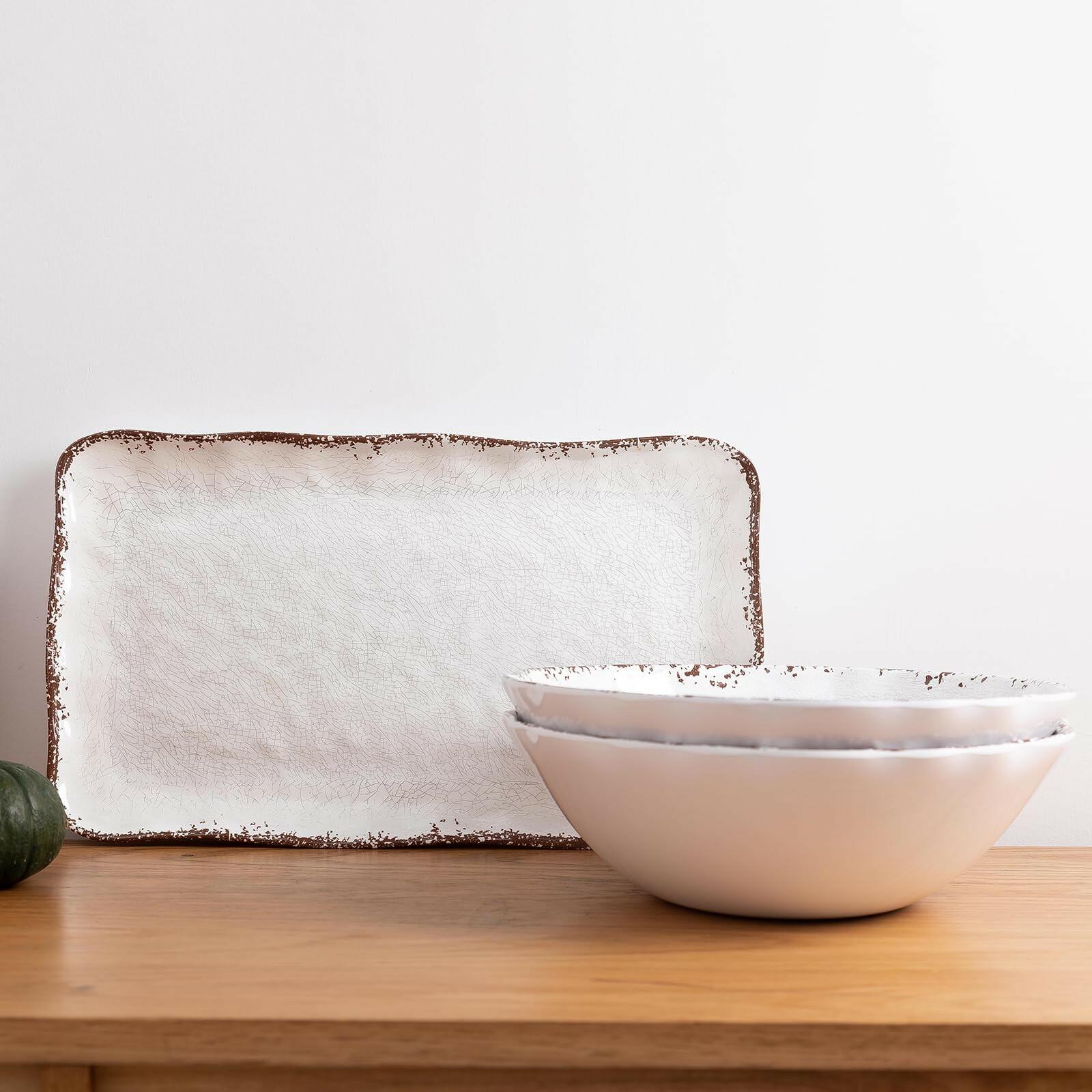 2 pieces Set LEHAHA Rustic White Melamine Large Serving Bowl,12 inches (130 OZ)