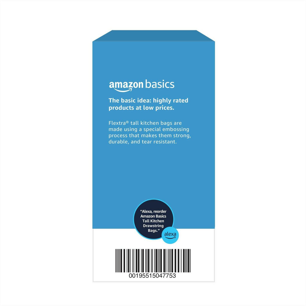 120 Count 13 Gallon Amazon Basics Flextra Tall Kitchen Drawstring Trash Bags