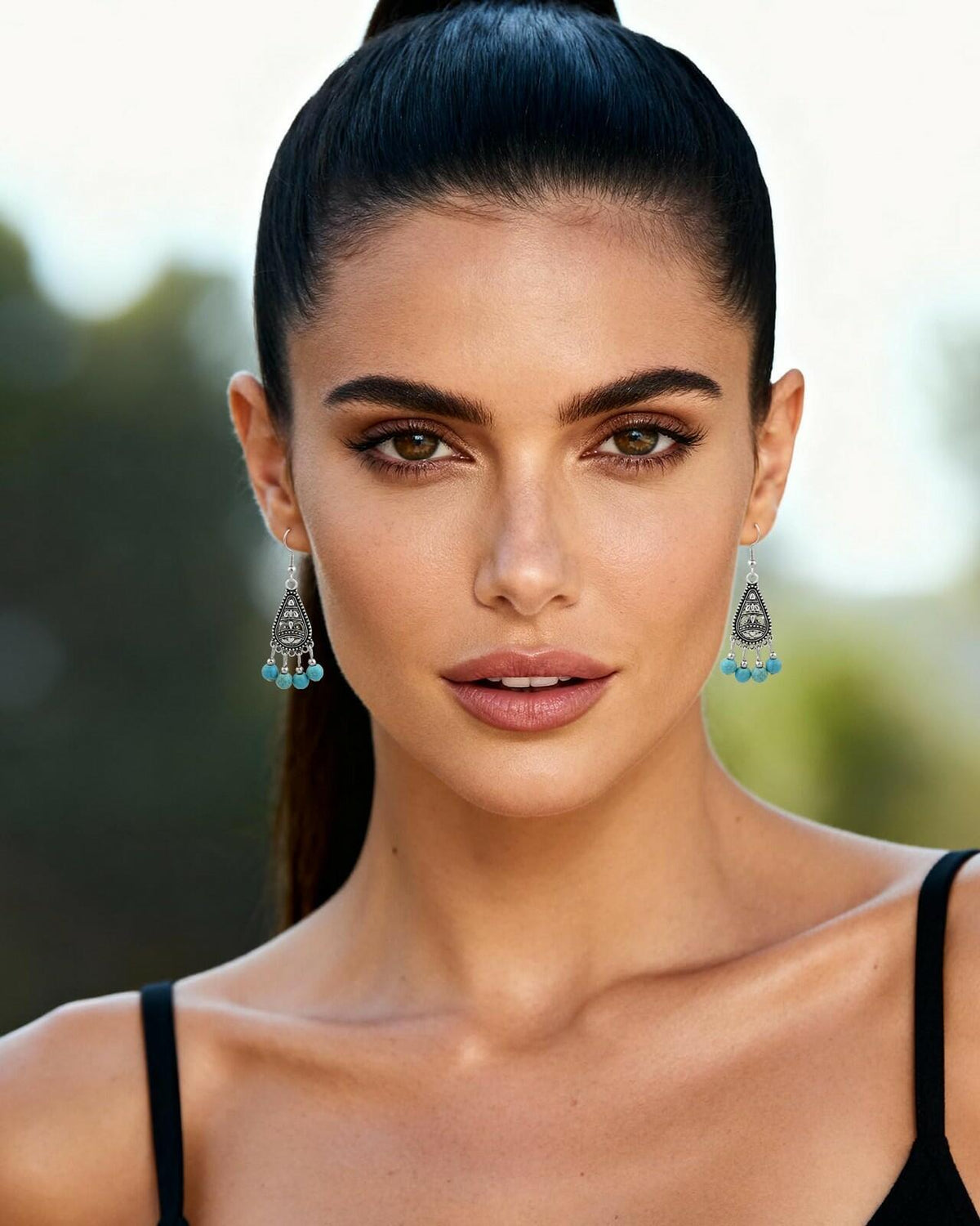 Watforsh Boho Silver Turquoise Filigree Western Country Earrings Teardrop Drop