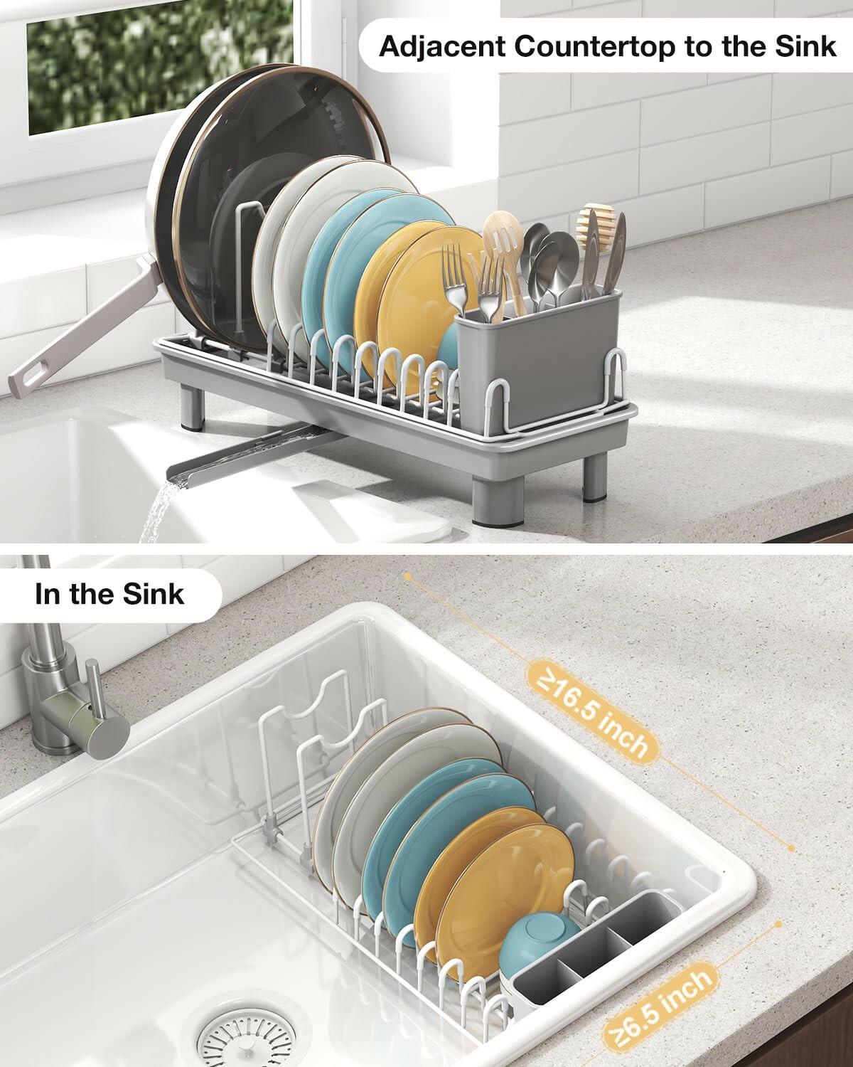 Nfnoyp Dish Rack, Carbon Steel Small Dish Drying Rack Rustproof for Kitchen