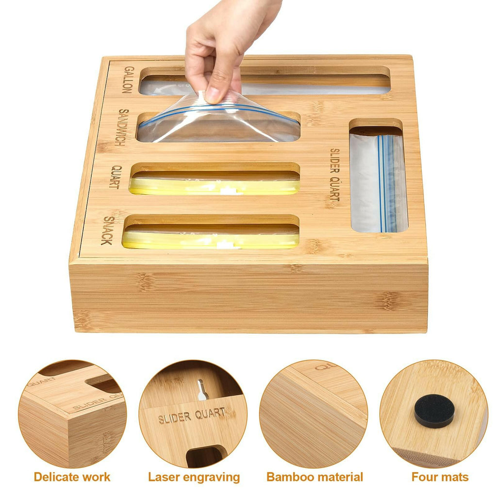 DUJEN Plastic Bag Organizer for Drawer, Bamboo Food Storage Bags Container