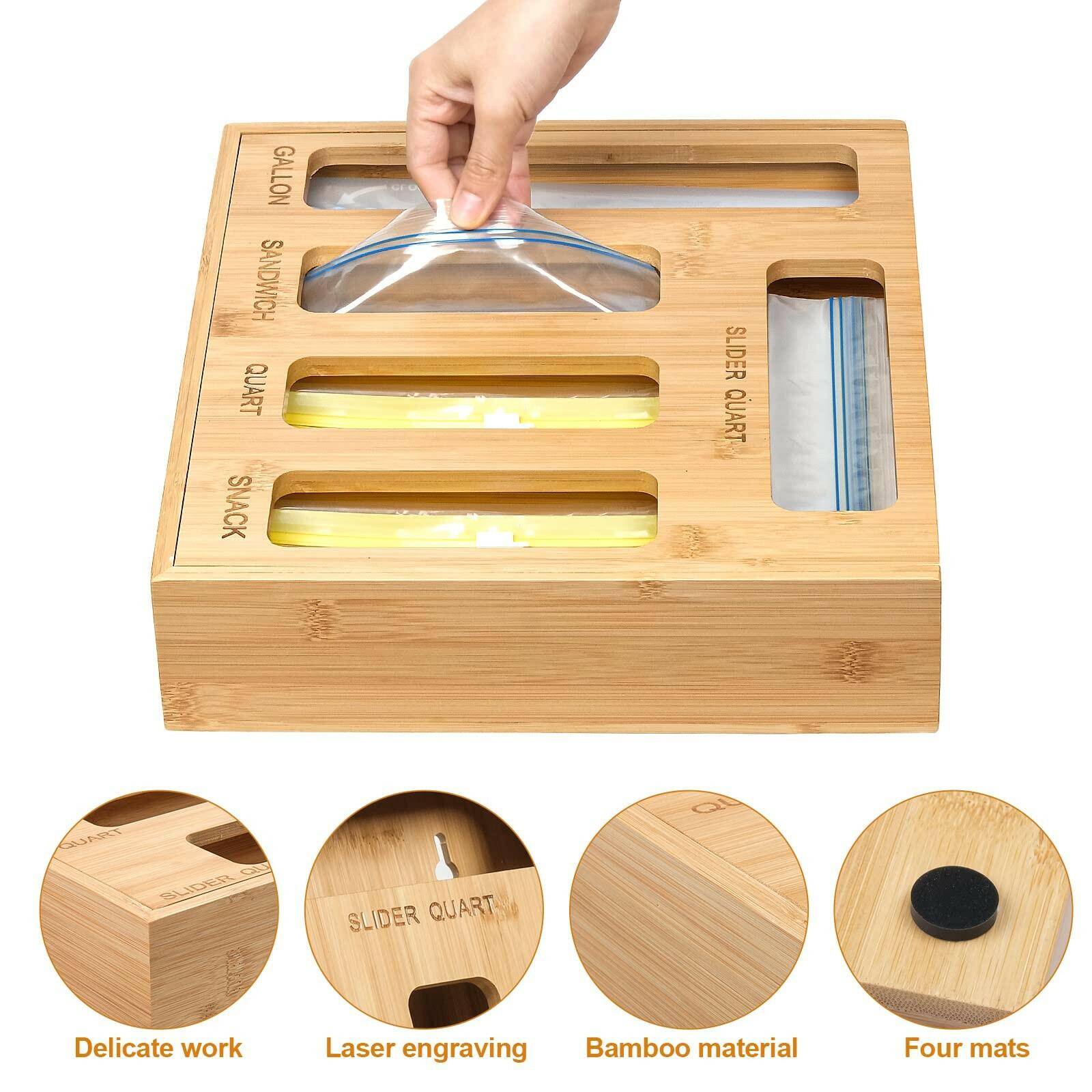 DUJEN Plastic Bag Organizer for Drawer, Bamboo Food Storage Bags Container