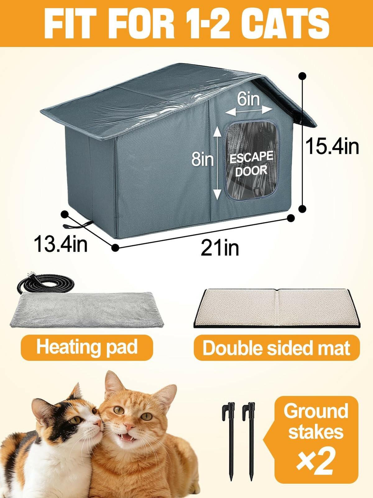 OPEN BOX Medium Weatherproof Heated Cat Houses for Outdoor Cats - Insulated Cat
