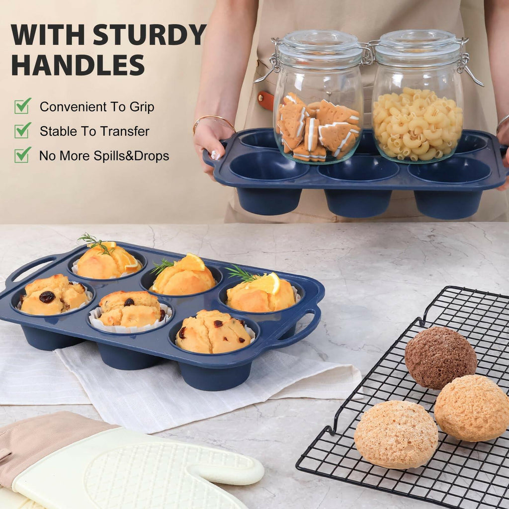 Vnray 2 Pack Jumbo Silicone Muffin Pan with Metal Frame, Non Stick Silicone