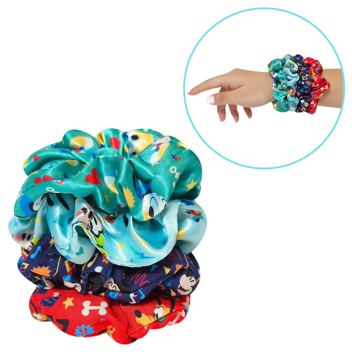 LUV HER Disney Mickey Scrunchies for Girls of All Ages - 4 Large Hair Scrunchies