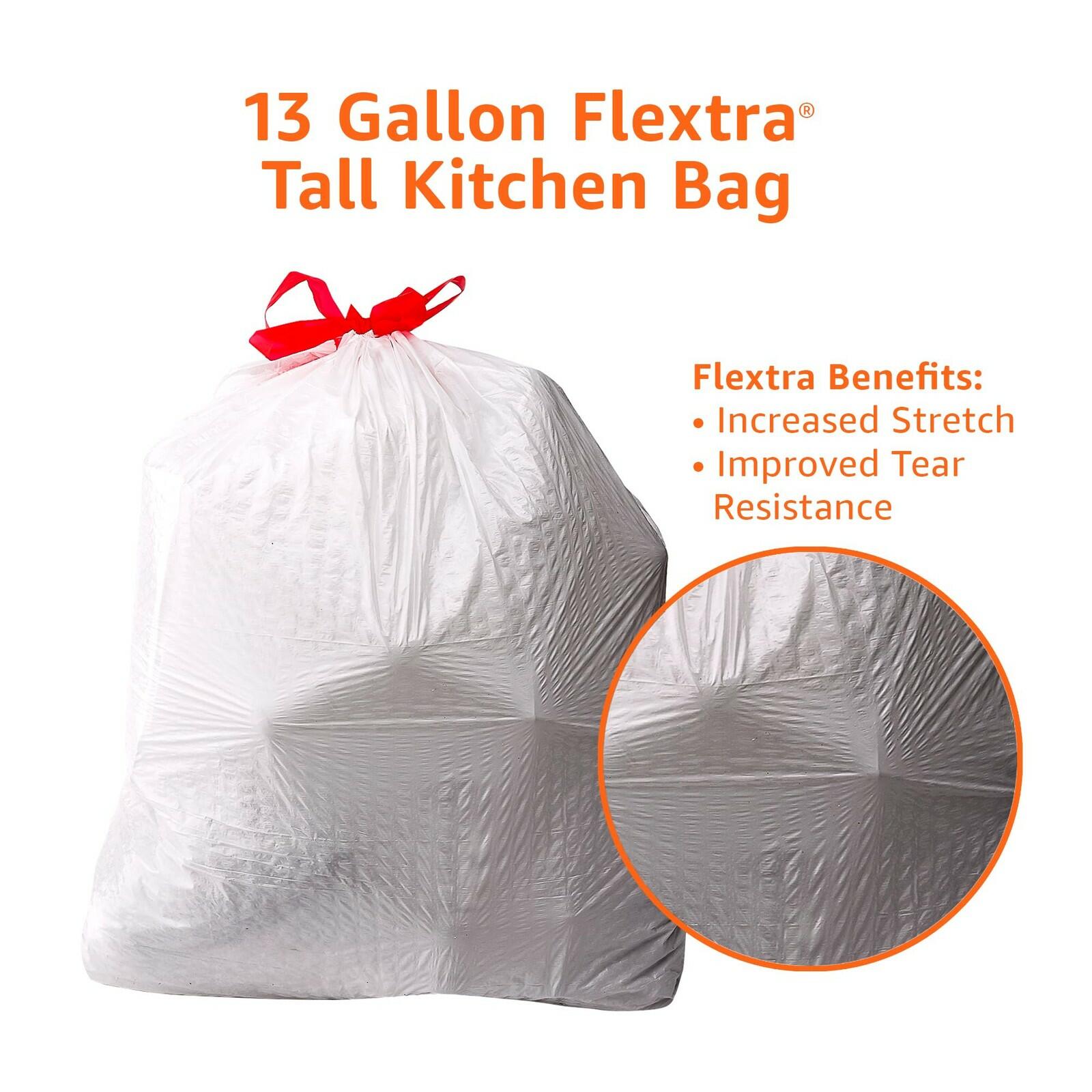 120 Count 13 Gallon Amazon Basics Flextra Tall Kitchen Drawstring Trash Bags
