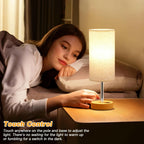 Dicoool Touch Bedside Table Lamp with USB - 3 Way Dimmable Wood Lamp for Bedroom