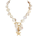 Firstmeet Natural Freshwater Shell Choker with Pearl Starfish Turquoise Pendant