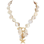 Firstmeet Natural Freshwater Shell Choker with Pearl Starfish Turquoise Pendant