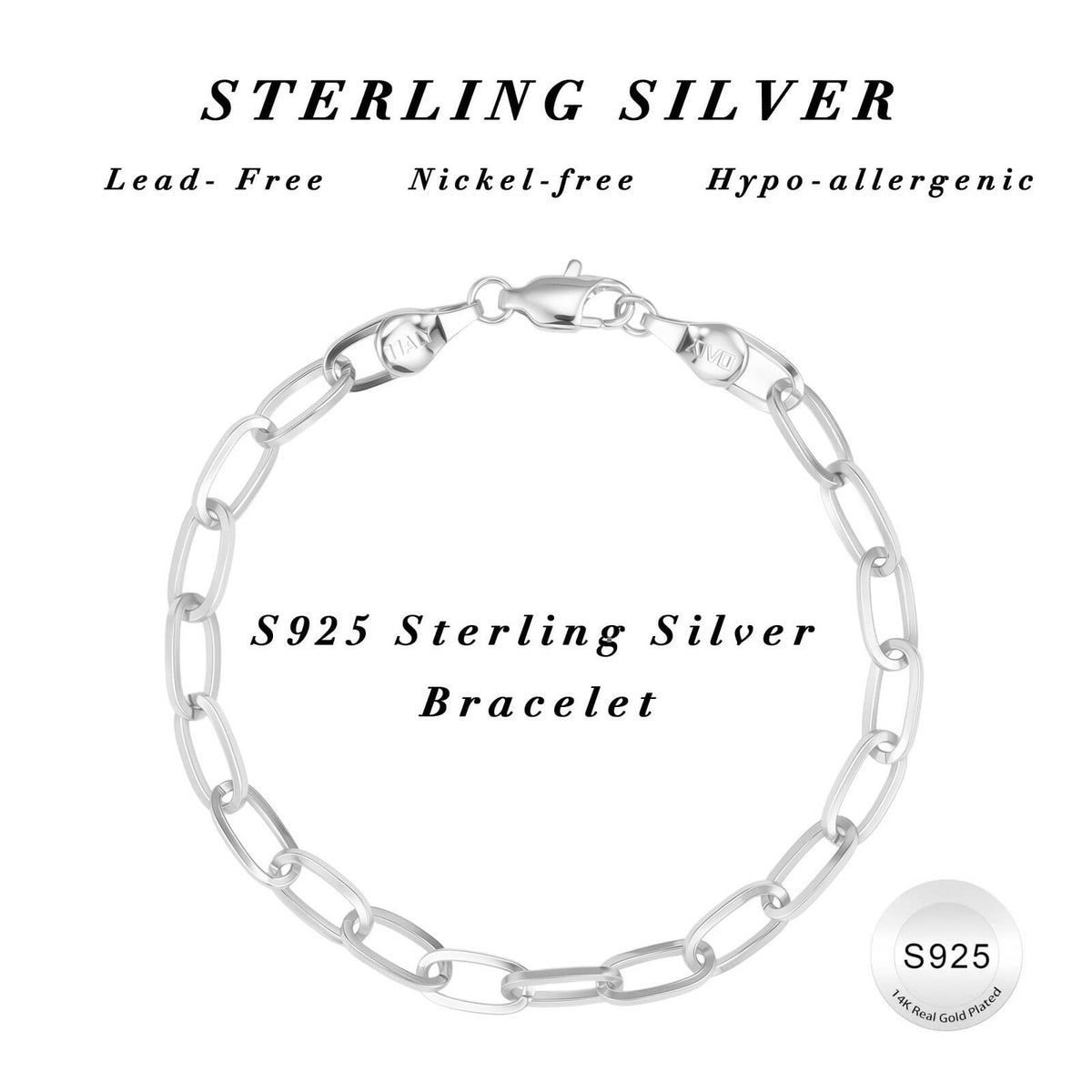 Treasure Bender S925 Sterling Silver Paperclip Chain Bracelets for Women -