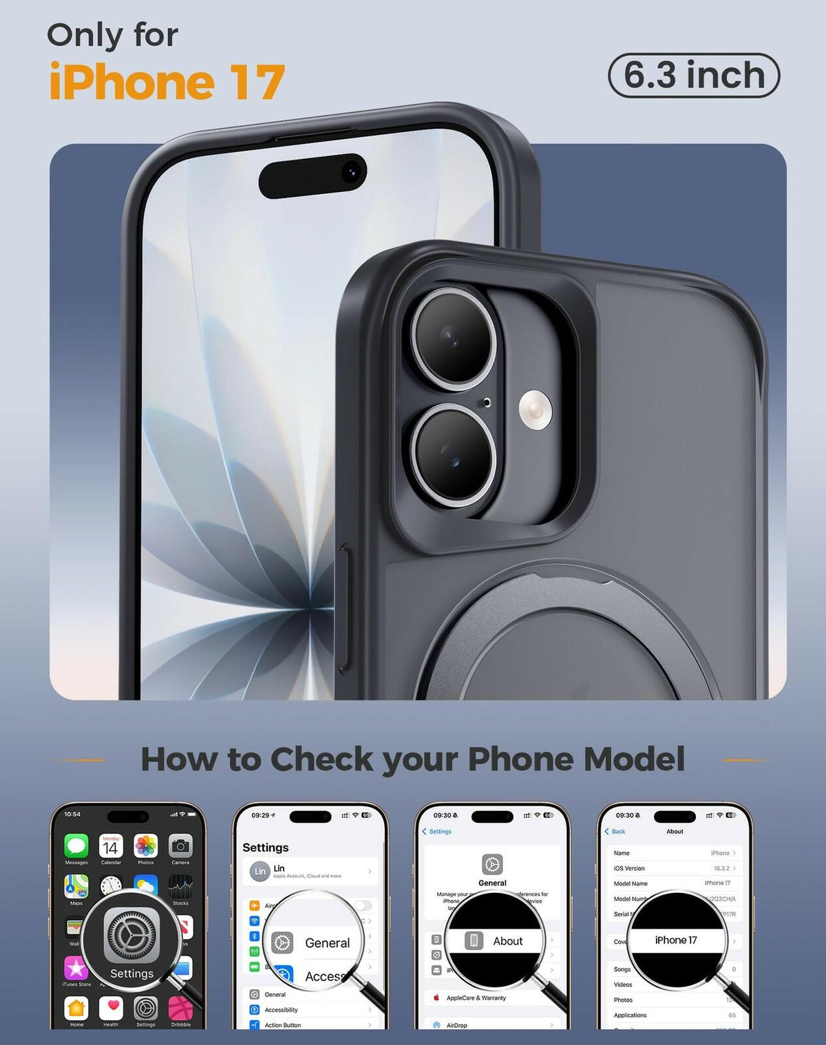 Xitufine Compatible with iPhone 17 Case, with 360° Magnetic Stand [Compatible