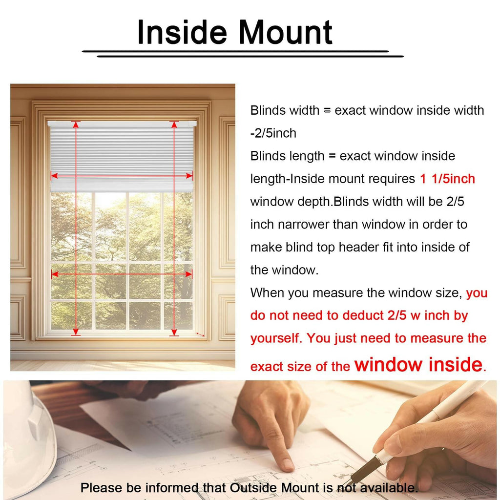 FabuBlinds 20" W x 48" H Cordless Cellular Shades, No Drill No Tools Honeycomb