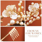 Gortin Flower Crown Bride Wedding Headband Gold Leaf Bridal Princess Headpiece
