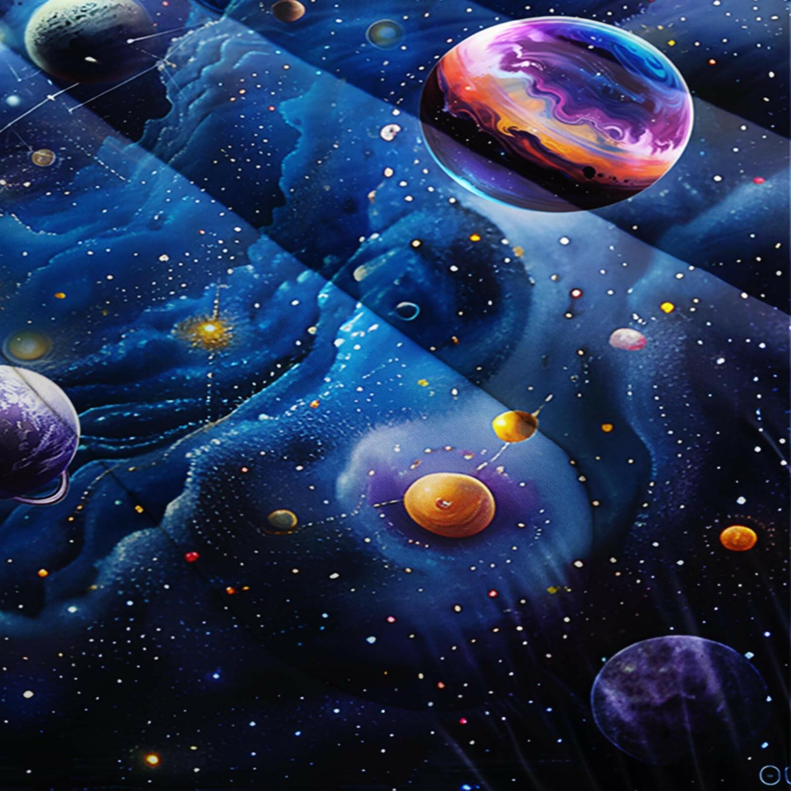 lneffble Twin Size Galaxy Comforter Set for Kids，Outer Space Themed Twin Bedding