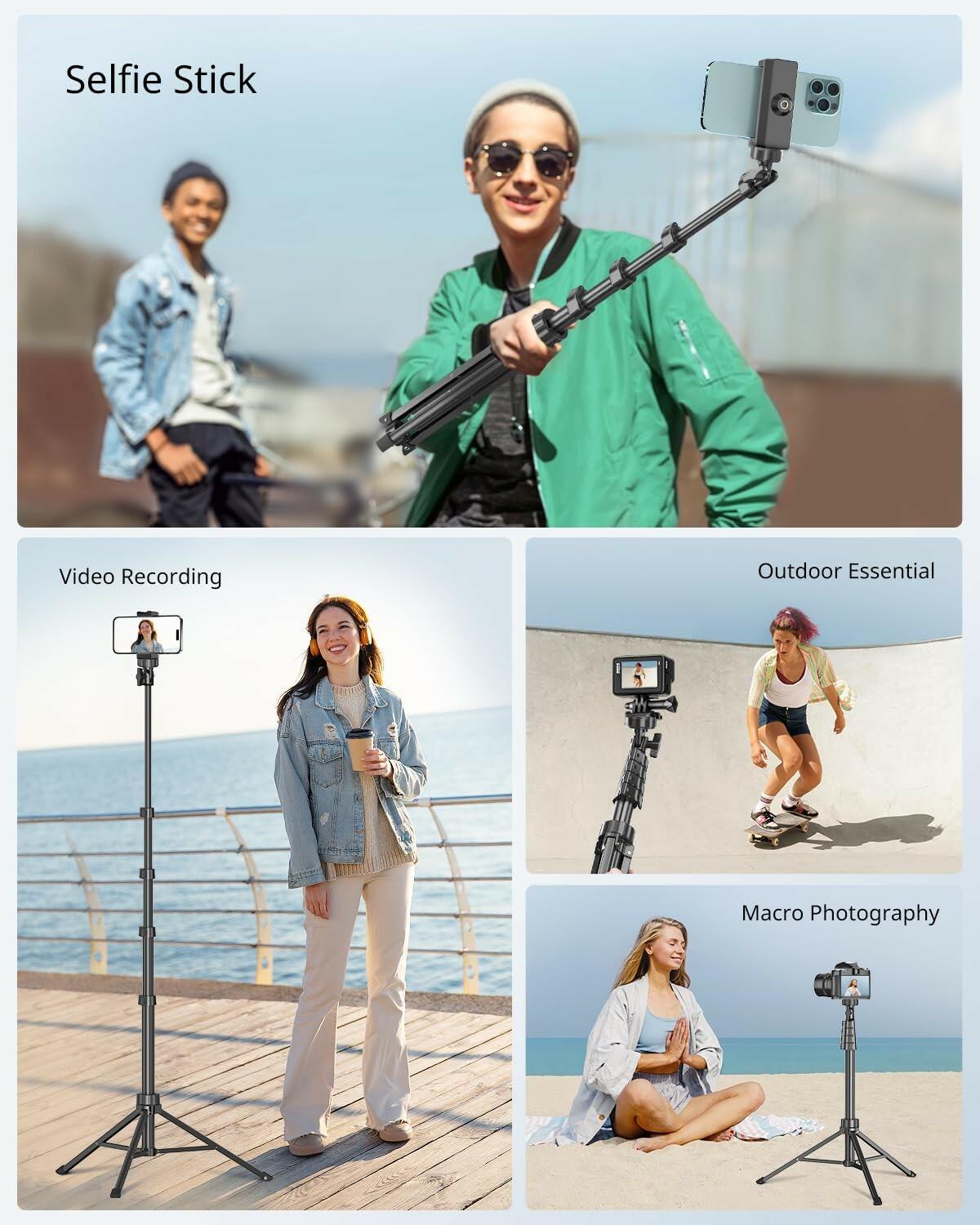 SENSYNE 62" Phone Tripod & Selfie Stick, Extendable Cell Phone Tripod Stand with