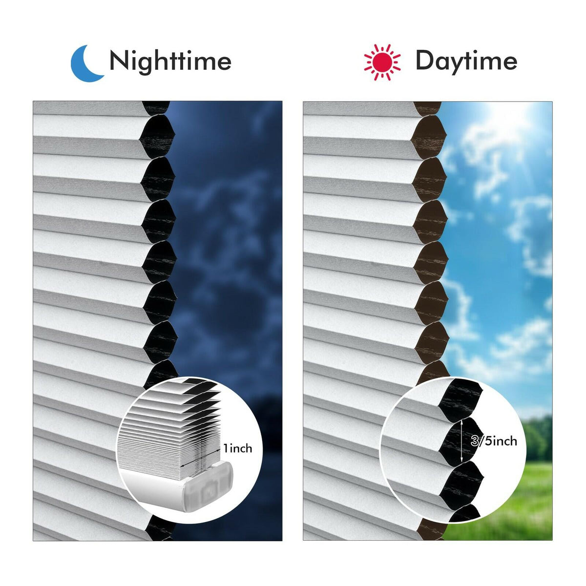 FabuBlinds 20" W x 48" H Cordless Cellular Shades, No Drill No Tools Honeycomb