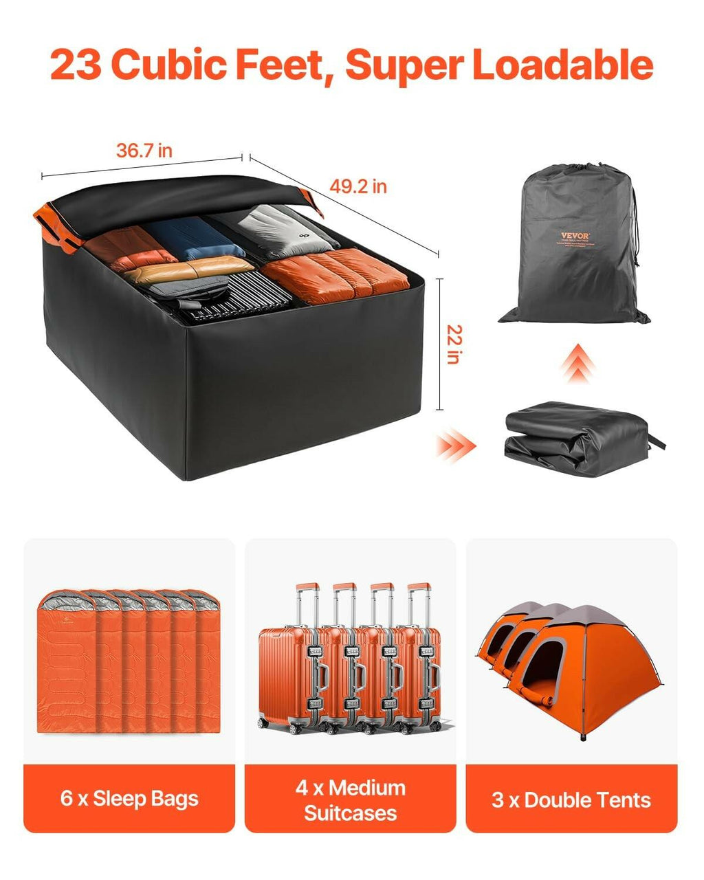 VEVOR Car Rooftop Cargo Carrier Bag, 23 Cubic Feet Roof Cargo Carrier, Heavy